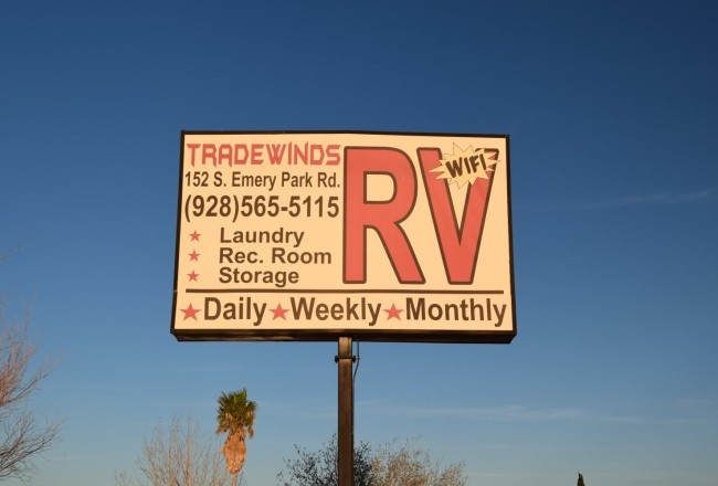 Sign for Tradewinds RV Park