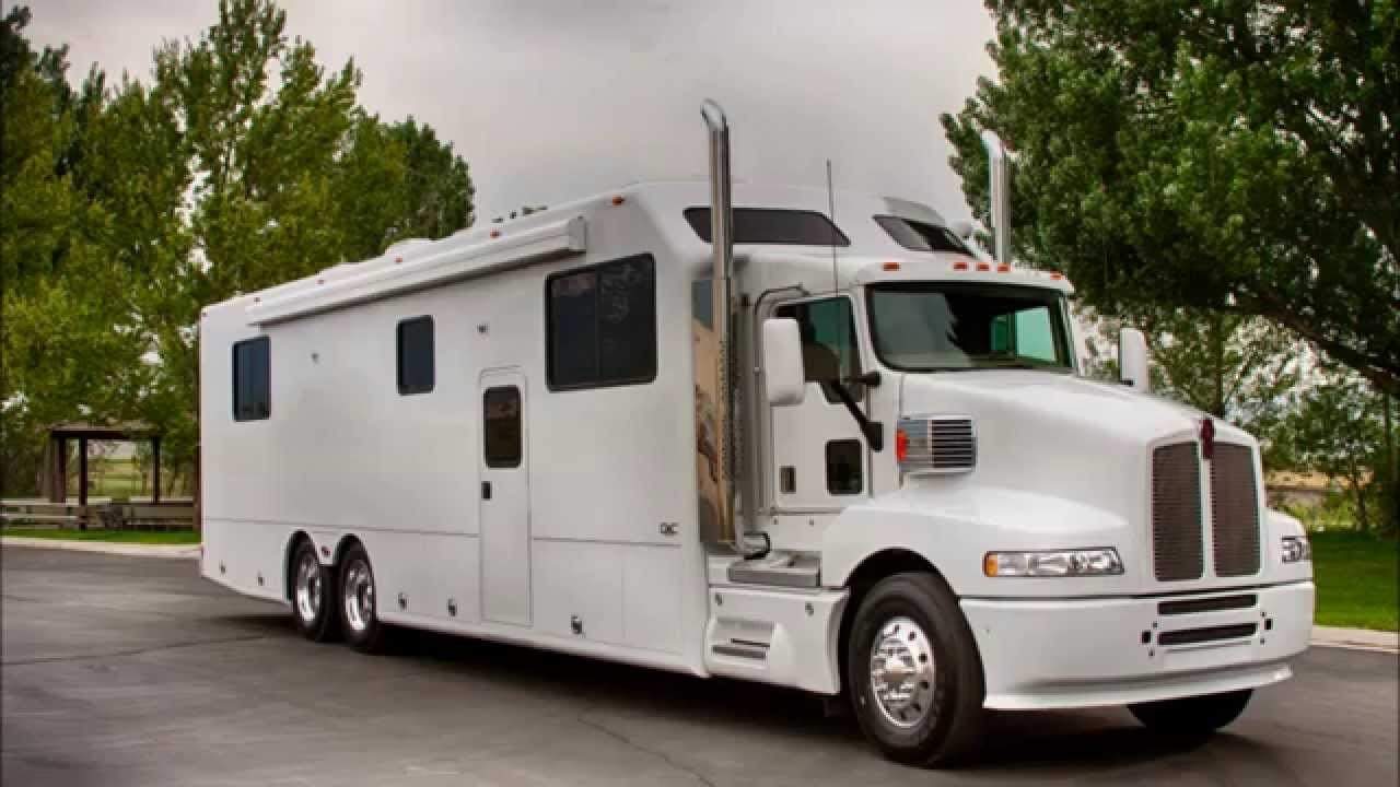 This is a custom motorhome built on a semi-truck chassis.