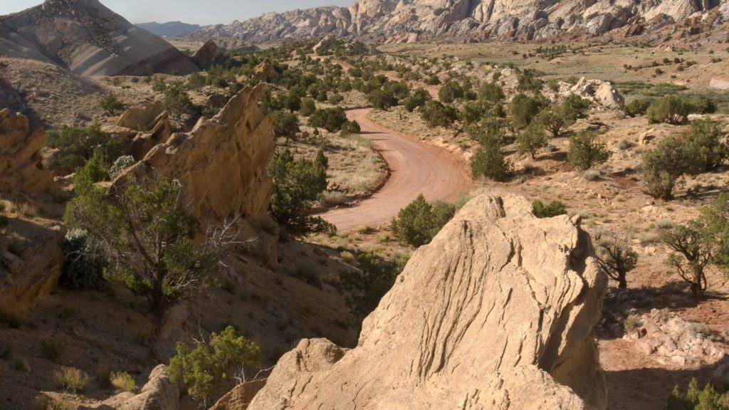 Jagged white rocks along Notom-Bullfrog Road