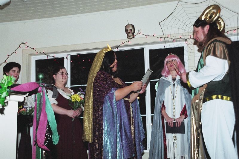 I'm going to illustrate this article with pictures of friends and family from our wedding. This is Trail and Hitch exchanging vows.