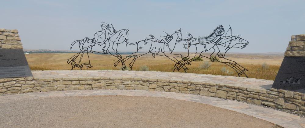The recently added Native American monument to fallen warriors. The wire sculpture is vivid in photographs.