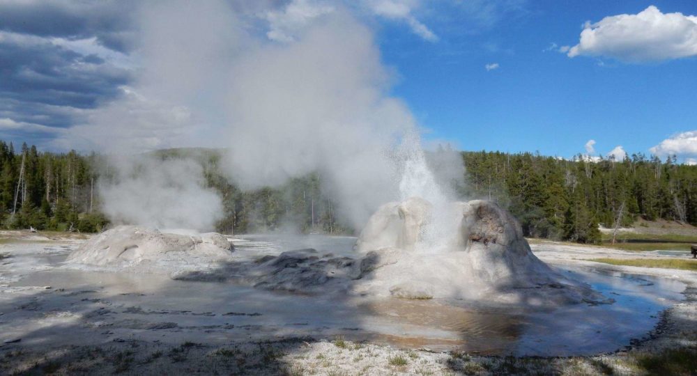 Steaming geysers in Yellowstone.