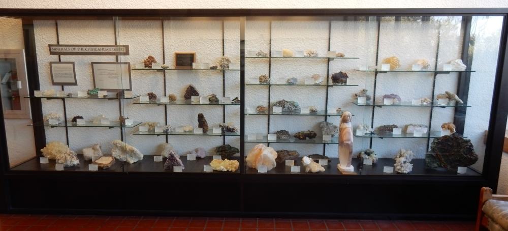 Geological specimens from the southern desert on display in the visitors center.