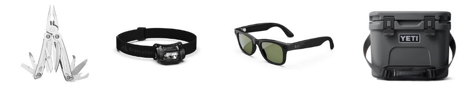 Multi-tool, headlamp, camera glasses, cooler